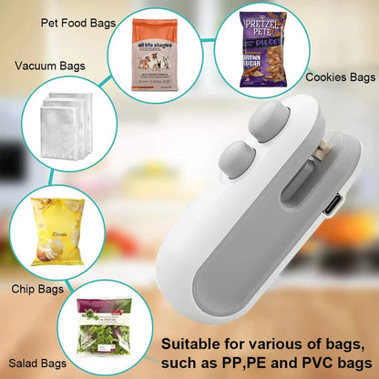 Portable 2-in-1 Mini Heat Sealer and Cutter for Storage Bags and Snacks, Rechargeable Handheld Food Sealing Device