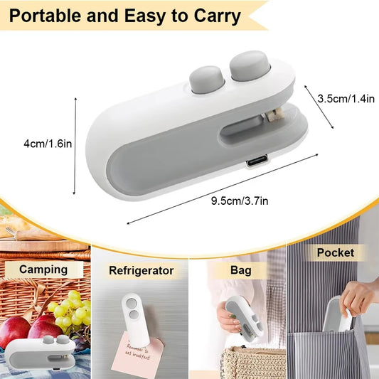 Portable 2-in-1 Mini Heat Sealer and Cutter for Storage Bags and Snacks, Rechargeable Handheld Food Sealing Device