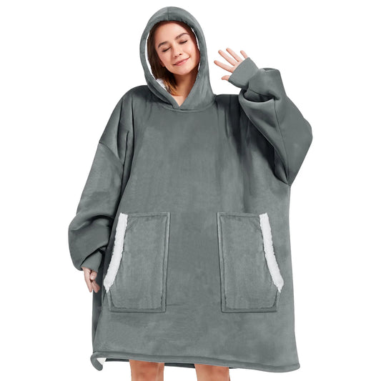 Wearable Blanket Hoodie , Oversized Sherpa Blanket Hoodie Sweatshirt Cute Hoodie for Adults Kids Women Men , Fall Winter Warm up Neck Hoodie Blanket (Dark Gray)