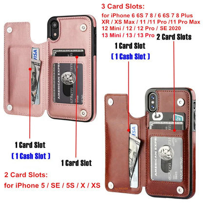 Luxury PU Leather Wallet Case For iPhone 15 14 13 12 11 Pro Max SE X XR XS Max 8 7 6 6S Plus Kickstand Card Holder Slots Cover