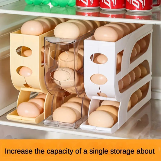 2024 Innovative 4-Tier Sliding Egg Dispenser - Automatic Rolling Egg Rack